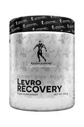 Kevin Levrone Levro Recovery supplement container showcasing amino acids for effective post-workout recovery.